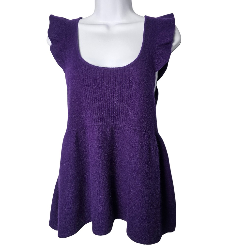 Free People Womens Angora Wool Ruffle Sweater Vest XS Purple Boho Whimsigoth